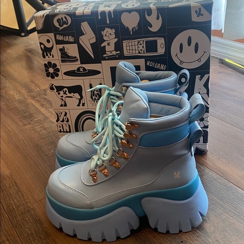 Koi Blue Lace Up Boots with Chunky Platform Sole